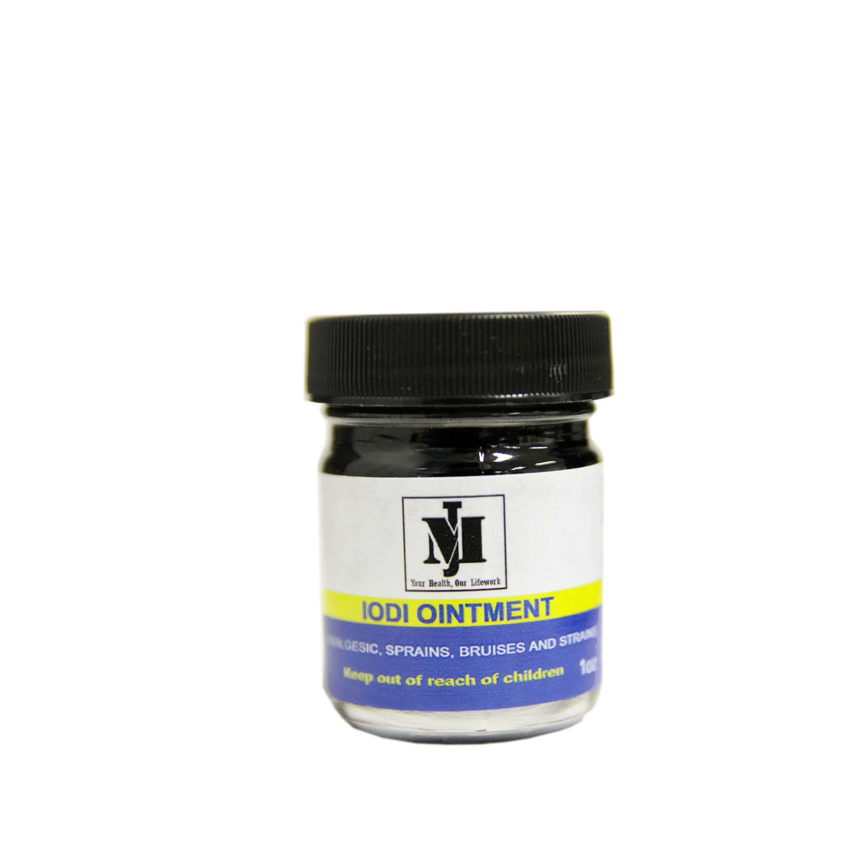 Jolly's Lodi Ointment in a small glass jar with a black screw cap and white, blue, and yellow label.