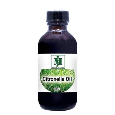 Jolly's Essential Oils citronella oil in a dark bottle with a black cap and green botanical label, 30ml