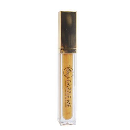 Lip Gloss from Dazzle Me in a clear tube with golden shimmer gloss and a reflective gold cap