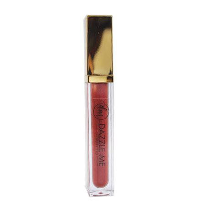 Lip gloss from Dazzle Me in a clear tube with rosy red gloss and a reflective gold rectangular cap